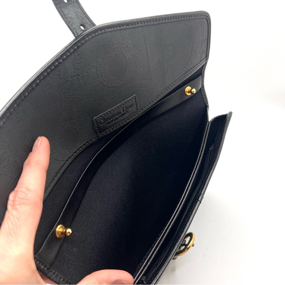Authentic Christian DIOR Vintage Black PVC x Leather Clutch